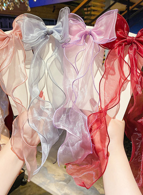 韩国东大门编发试试蝴蝶结发夹百搭马尾发饰长飘带超仙发卡头饰女