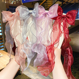 韩国东大门编发试试蝴蝶结发夹百搭马尾发饰长飘带超仙发卡头饰女