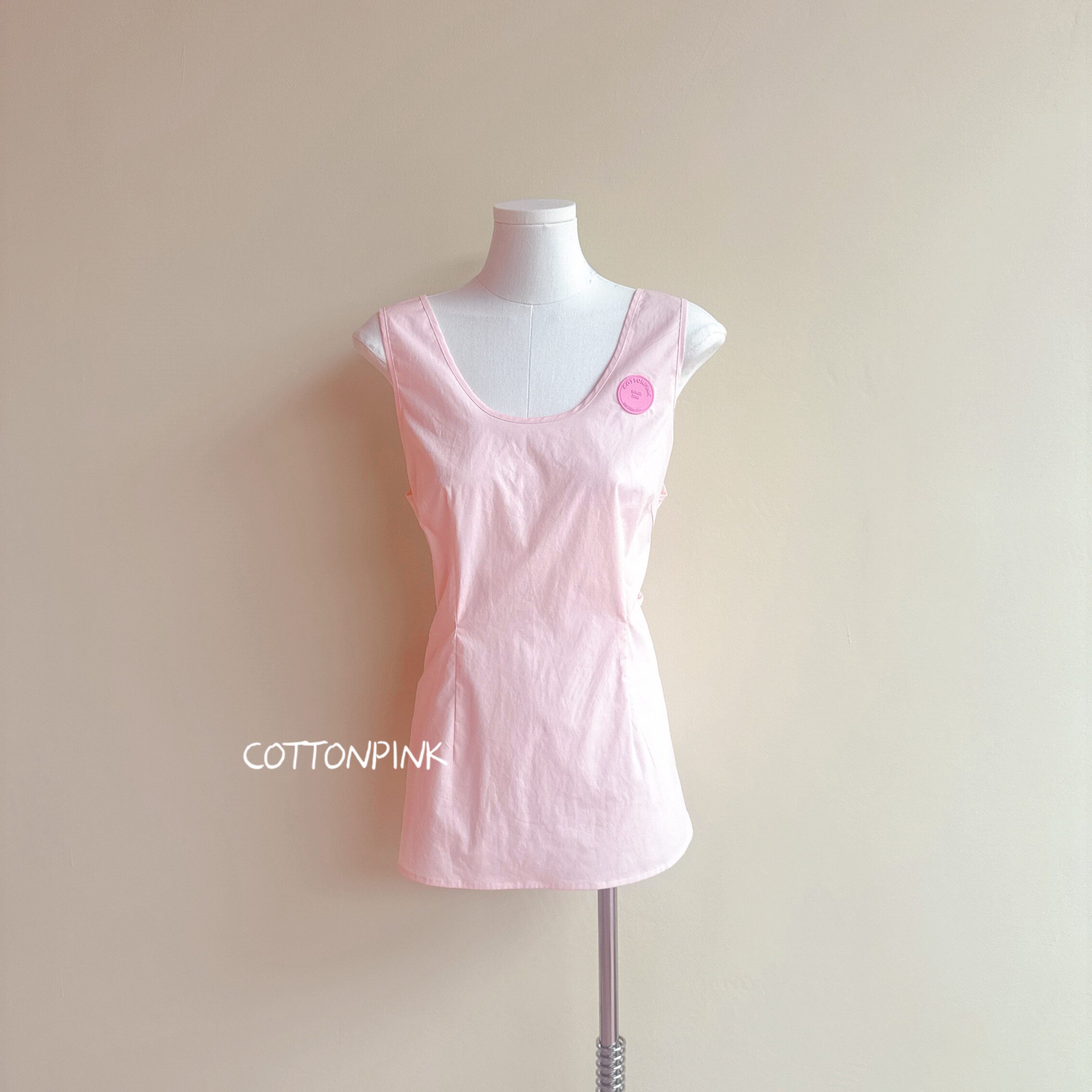 COTTONPINK女装U领蝴蝶结绑带设计感休闲宽松百搭无袖背心