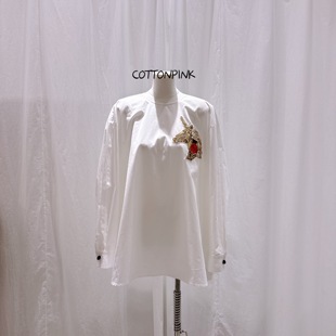 COTTONPINK女装设计师款小马刺绣亮片圆领衬衣女