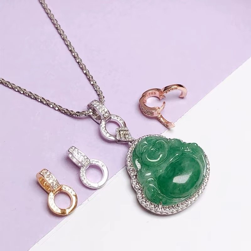 纯银连接扣DIY饰品万能扣头双环百搭扣翡翠珍珠项链吊坠扣925银