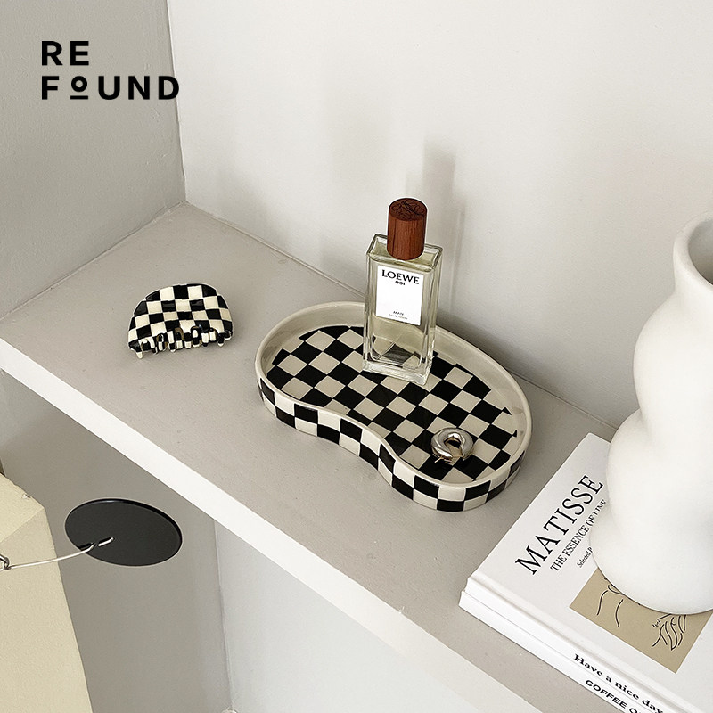 ReFound原创设计复古棋盘格置物拖盘蛋糕盘异形网红时髦桌面收纳,餐饮具,餐用托盘,淘宝优惠券,粉丝福利购,淘宝优惠卷