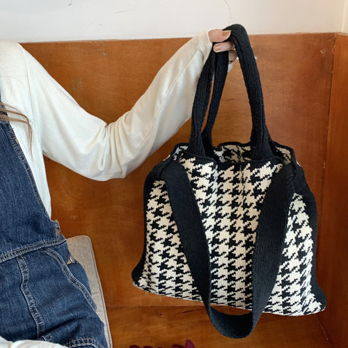 包包女秋冬季韩国千鸟格针织