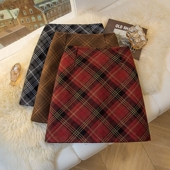 复古格子毛呢半身裙女2024秋冬防走光高腰a字包臀裙显瘦呢子短裙