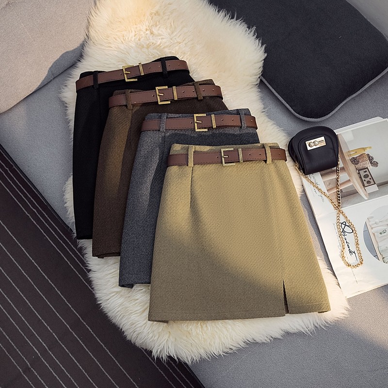 毛呢半身裙女2025秋冬侧开叉高腰A字裙显瘦防走光包臀裙百搭短裙,女装/女士精品,半身裙,淘宝优惠券,粉丝福利购,淘宝优惠卷