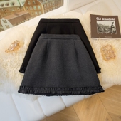 时尚 木耳边花苞毛呢半身裙女秋冬纯欲系高腰a字裙显瘦百搭短裙子