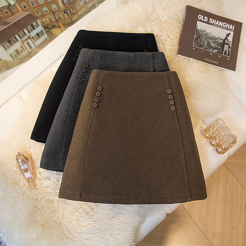 羊毛呢西装半身裙女2025秋冬防走光高腰a字裙显瘦小个子短裙百搭