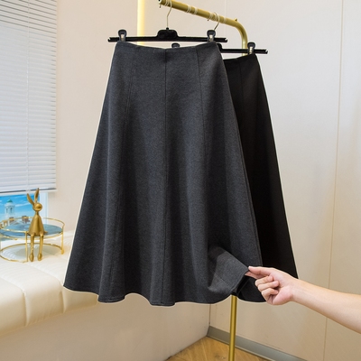 气质八片式毛呢半身裙女2025秋冬梨形身材高腰a字裙百搭中长裙子