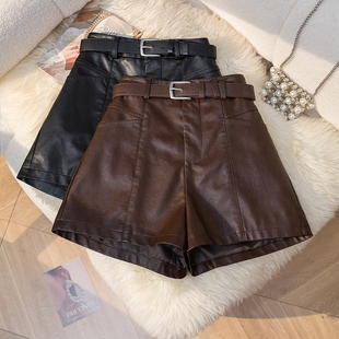 子 外穿显瘦打底靴裤 高级感PU皮短裤 女2025秋冬百搭高腰A字阔腿裤