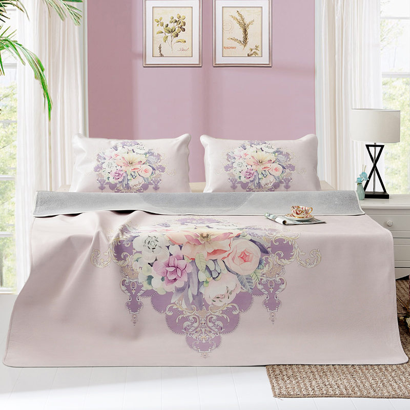 高端牛皮席头层真皮水牛皮凉席子1.5m1.8米彩绘折叠三件套床垫子