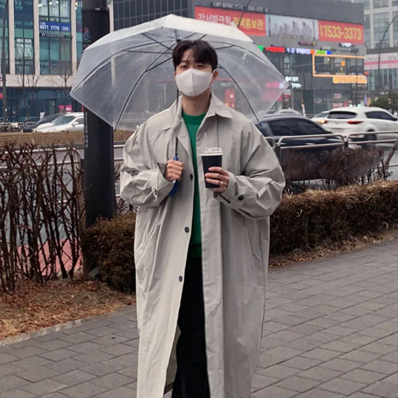 ASCLO春秋新款高级感风衣男士韩版潮流宽松休闲开叉中长款外套潮