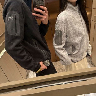 刺绣鸟针织抓绒衣covert拉链立领加绒保暖户外休闲外套男夹克