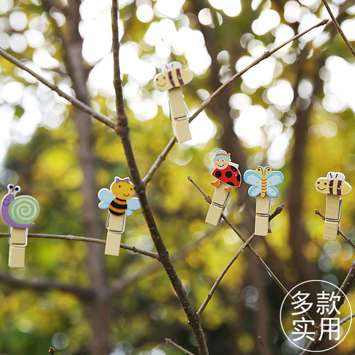 幼儿园装饰木夹子照片夹子卡片夹动物卡通蜜蜂夹子木质收纳夹子
