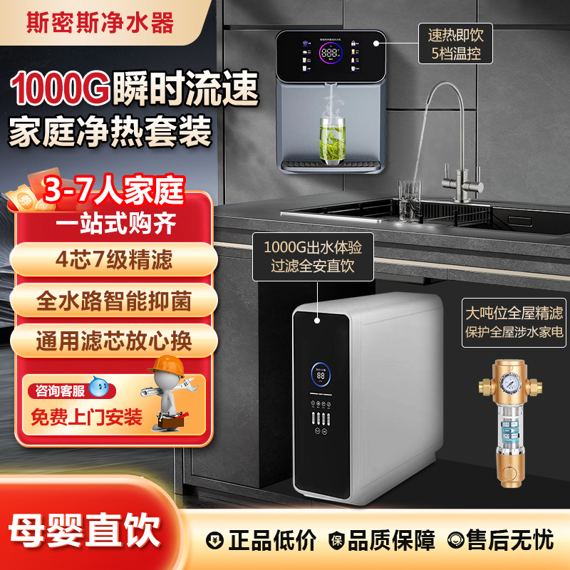 斯密斯净水器直饮家用厨下式RO反渗透净水机加热管线机套装纯净水