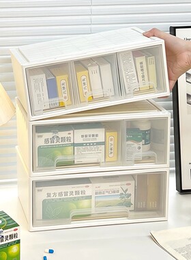 柜门内收纳盒抽屉式家庭装大容量透明药品收纳盒医药箱家用居家
