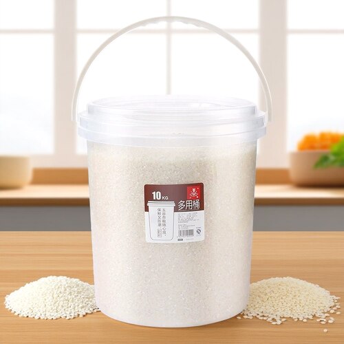 装米桶家用pp材质带盖食品级储米箱五谷杂粮圆形20斤透明储存面粉