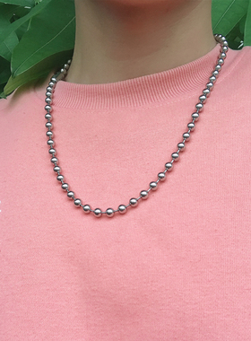 日韩ins潮牌简约颈链刻字不掉色钛钢锁骨链百搭嘻哈男女圆珠项链