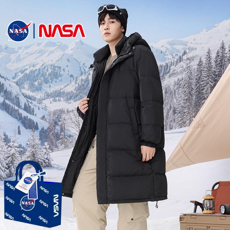 NASA官方联名源头工厂2025新款白鸭绒羽绒服冬季加厚宽松翻领中长