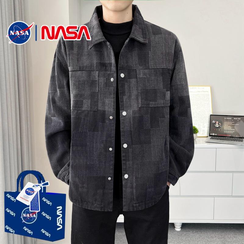 NASA联名复古做旧牛仔衬衫男