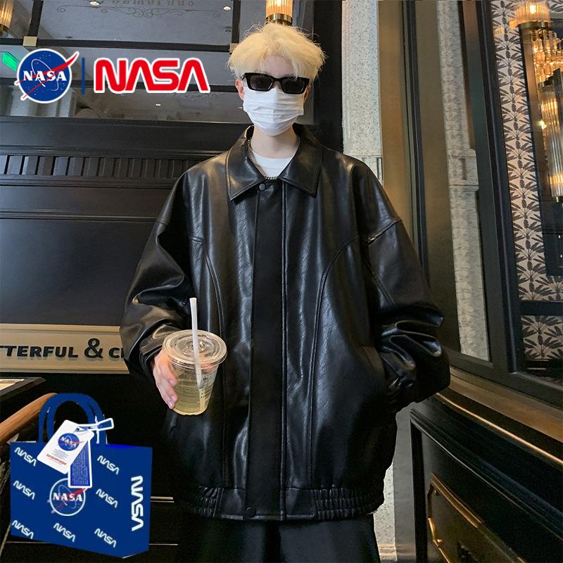 NASA联名复古机车皮衣男外套