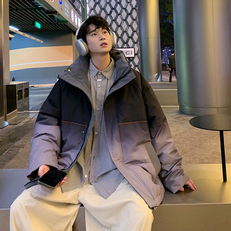 NASA官方联名2025冬季新款连帽羽绒服红色情侣短款渐变潮牌港风宽