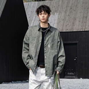 男士 美式 长袖 款 重磅潮流痞帅水洗衬衣 春秋季 NASA官方联名牛仔衬衫