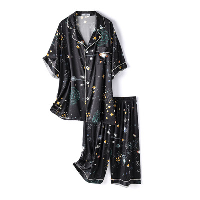 居家服中裤弹力大码真丝睡衣新品