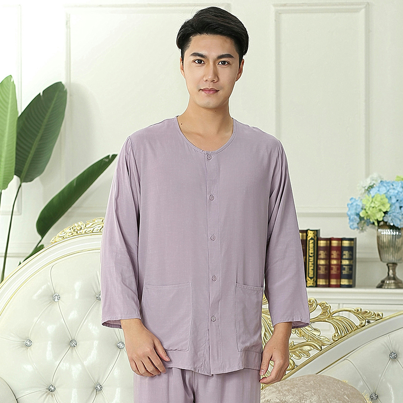 绵绸开衫上衣男夏季长袖空调服