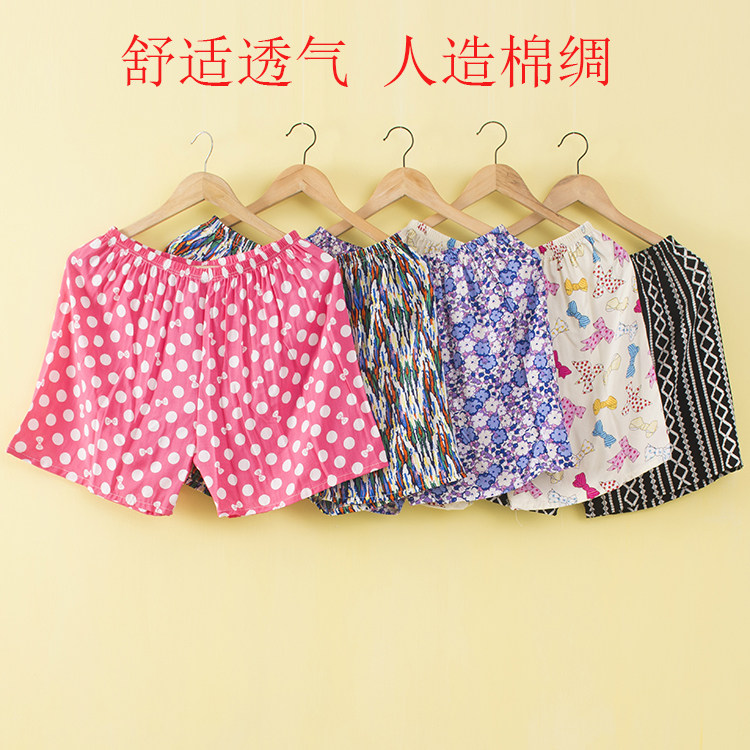 女款夏人造棉棉绸三分短裤平脚短裤绵绸短裤沙滩裤加大大裤衩睡裤