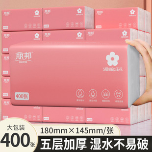 丽邦5层加厚湿水不易破抽纸400张大包装家用实惠装整箱面巾纸