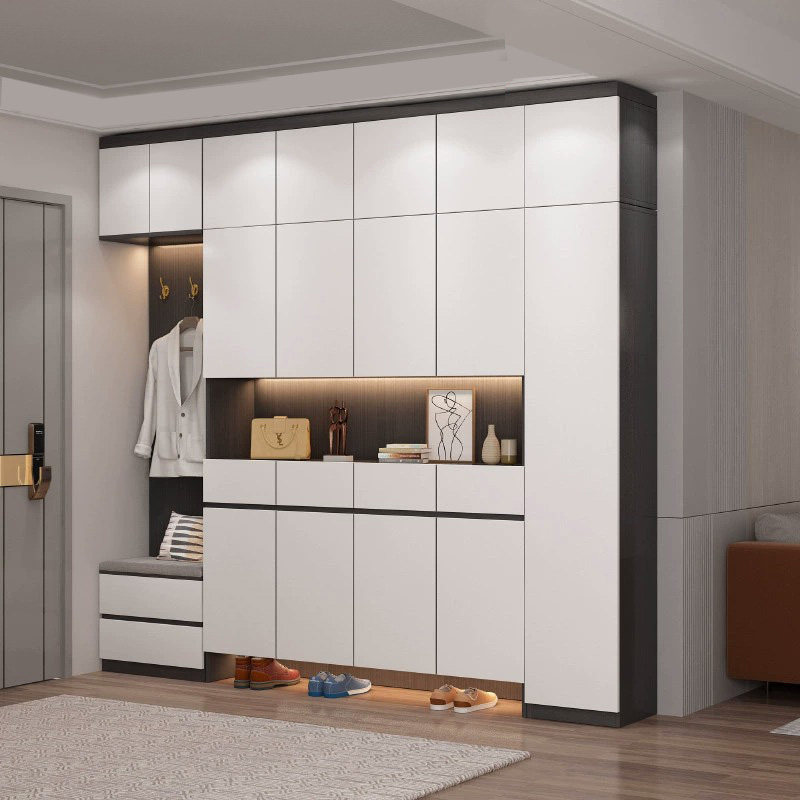 鞋柜玄关柜一体可调节实木