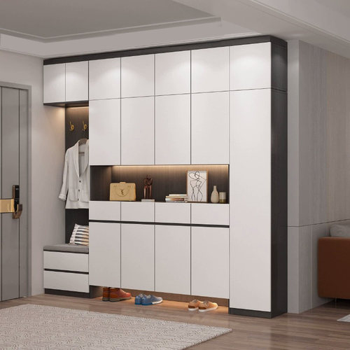 鞋柜玄关柜一体可调节实木