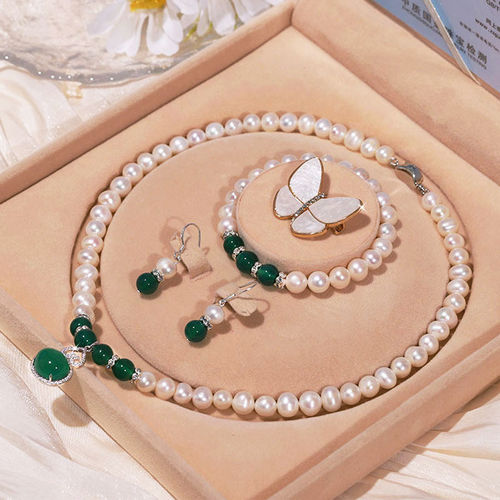 母亲节送妈妈淡水珍珠玉髓首饰