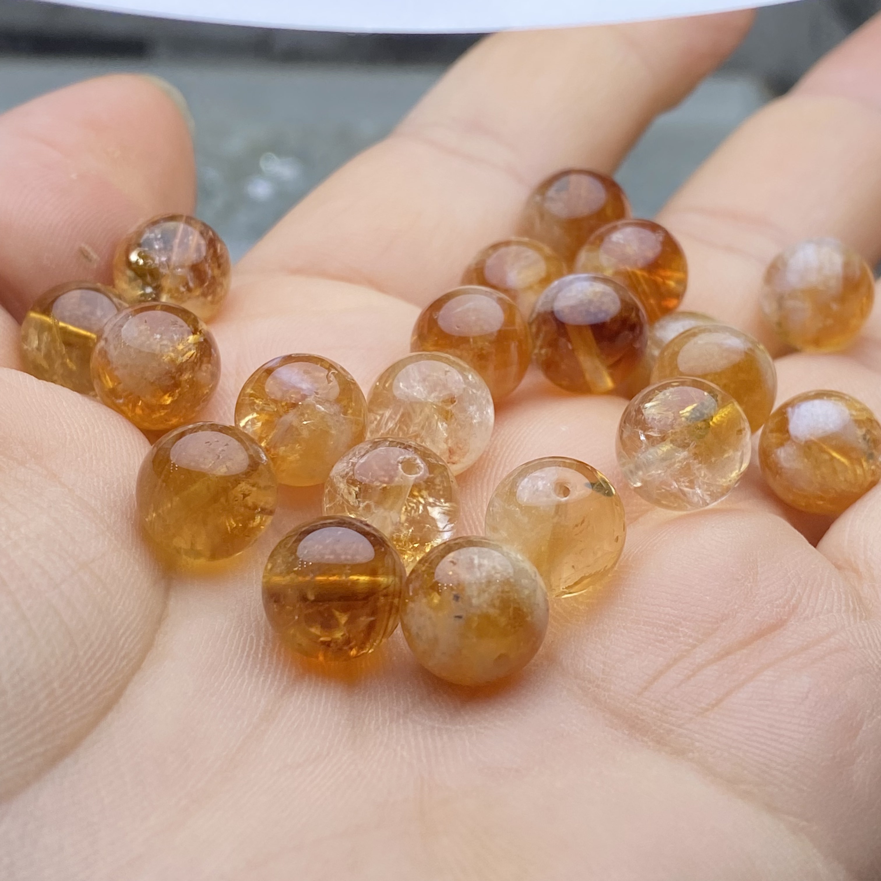 天然水晶黄塔晶散珠子手串黄阿塞圆珠手链项链diy配件配饰品一包