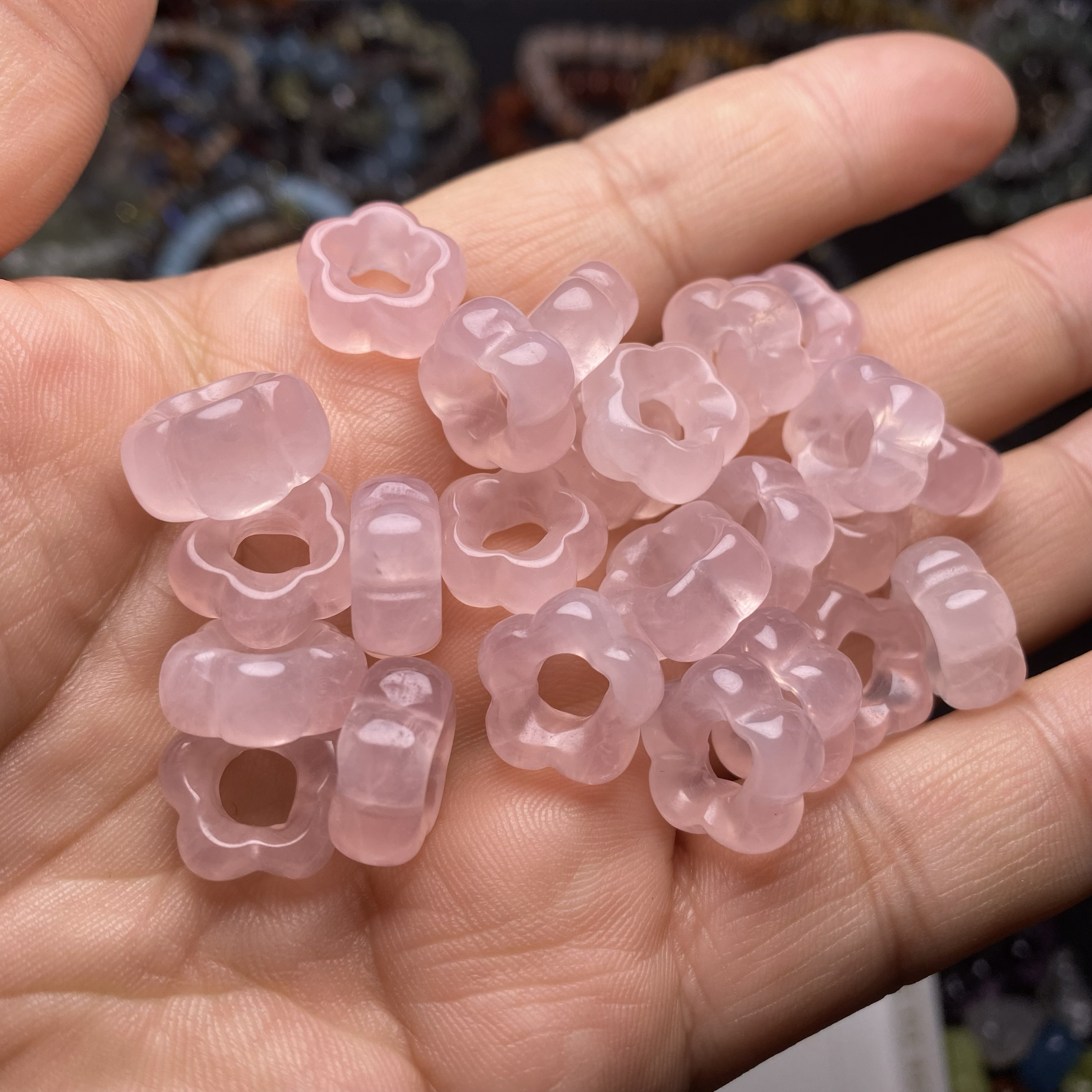 天然粉晶五瓣花跑环隔珠隔片手链手串项链diy饰品配件配饰垫片