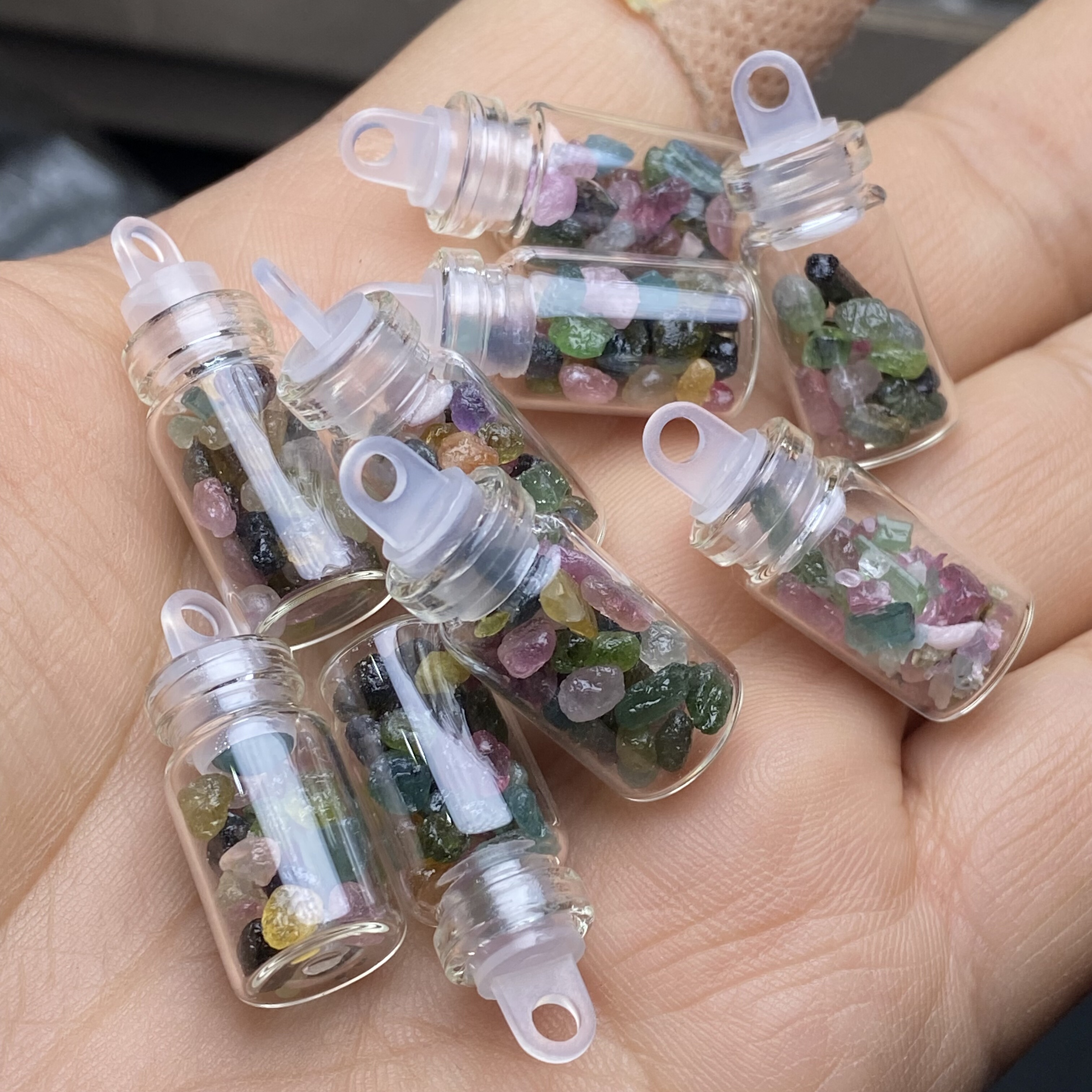 保真天然碧玺许愿瓶吊坠原石碎石项链手链手串挂件diy配件配饰品