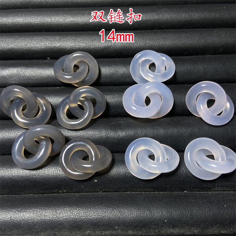 天然白玉髓双连环兔子白玛瑙花花跑环圈手链项链配件diy手工配饰