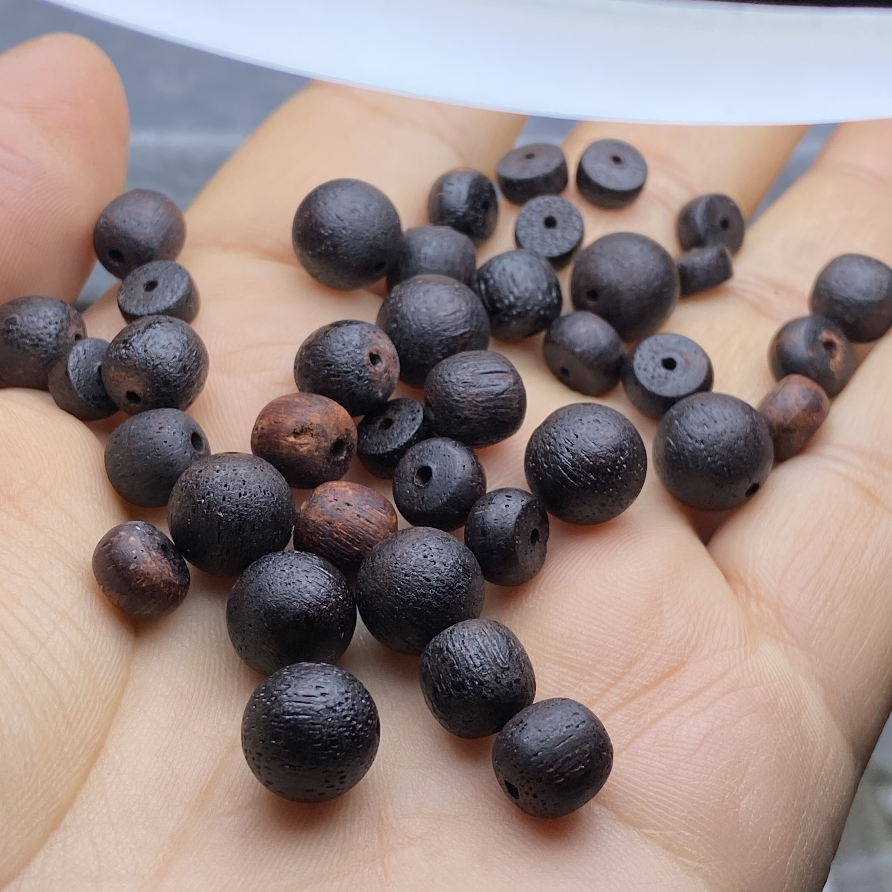 天然降真香黑油老型珠桶直切珠蜜蜡水晶手串手链佛珠diy配件配饰