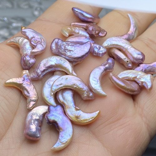 保真天然淡水珍珠巴洛克异形月亮牙项链吊坠耳环耳坠diy配件配饰