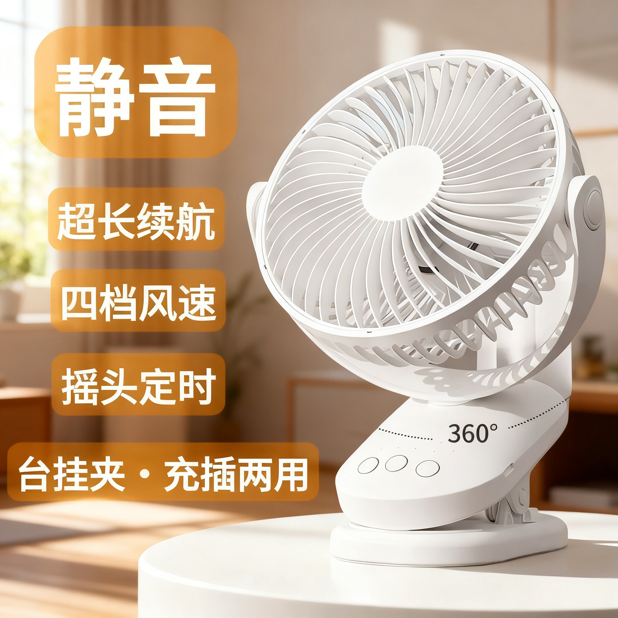 可充电夹子风扇静音摇头小风扇大风力迷你桌面宿舍办公床头厨房