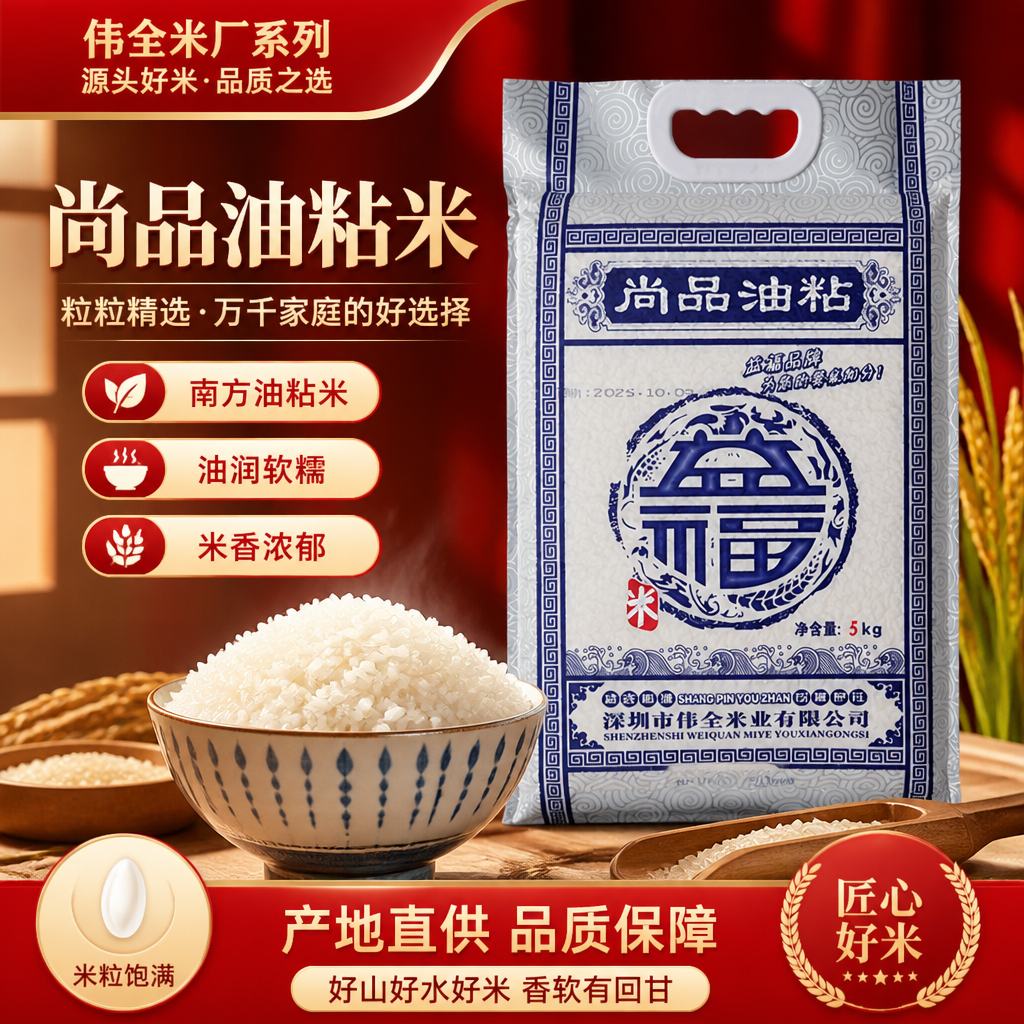 伟全米厂 益福尚品油粘香米一级广西籼米 油粘米5kg装  国产大米