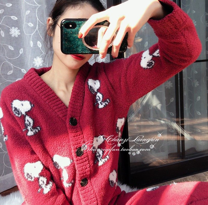 网红同款ins日系软绵绵可爱狗狗保暖加厚家居月子服睡衣裤套装女