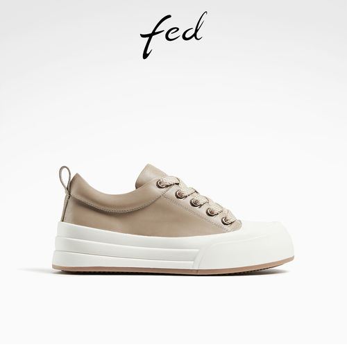 fed真皮厚底板鞋春季新款女鞋轻便休闲鞋棕色运动鞋女D0224-YA603