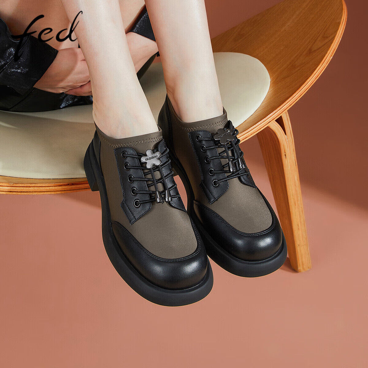 FED春秋款女鞋圆头深口系带粗跟厚底单鞋女乐福鞋牛津鞋女,女鞋,牛津鞋/布洛克鞋/德比鞋,淘宝优惠券,粉丝福利购,淘宝优惠卷