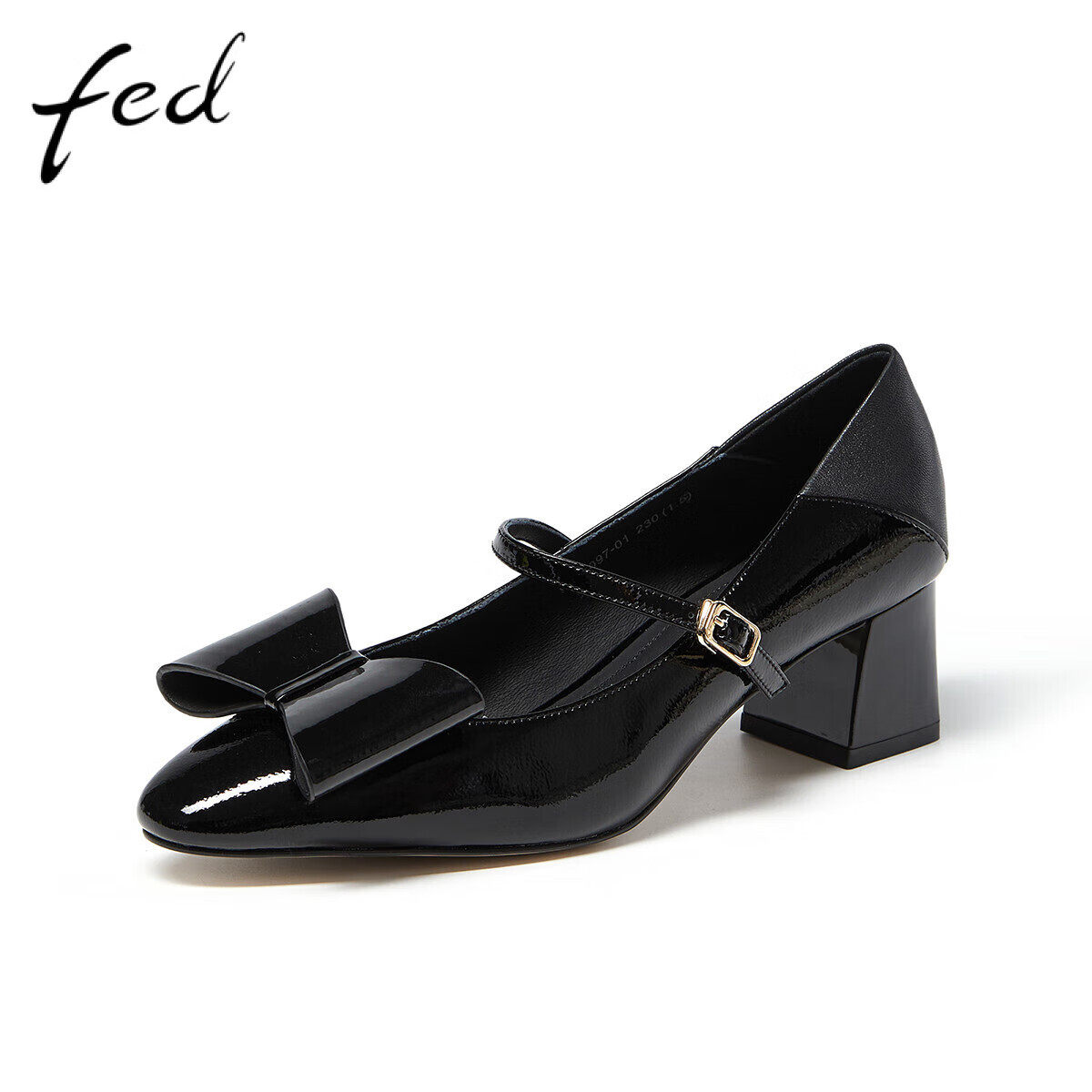 fed羊皮漆皮女鞋秋季新款蝴蝶结圆头粗跟单鞋女中跟鞋玛丽珍鞋女,女鞋,浅口单鞋,淘宝优惠券,粉丝福利购,淘宝优惠卷