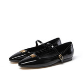 春季 圆头浅口平底单鞋 女真皮豆豆鞋 fed头层牛漆皮女鞋 玛丽珍鞋 女