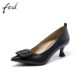 fed羊皮女鞋 女 奶奶通勤鞋 气质秋百搭尖头浅口中跟细跟单鞋 女时装