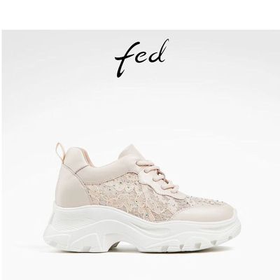 FED蕾丝网面老爹鞋女鞋松糕厚底鞋休闲鞋女款D0423-YA682