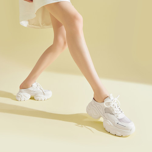 fed随性风格春夏羊皮垫女鞋厚底网面休闲鞋一脚蹬半拖鞋老爹鞋女