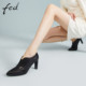 鞋 FED羊皮鞋 女 粗高跟单鞋 女玛丽珍通勤时装 秋季 百搭尖头深口法式